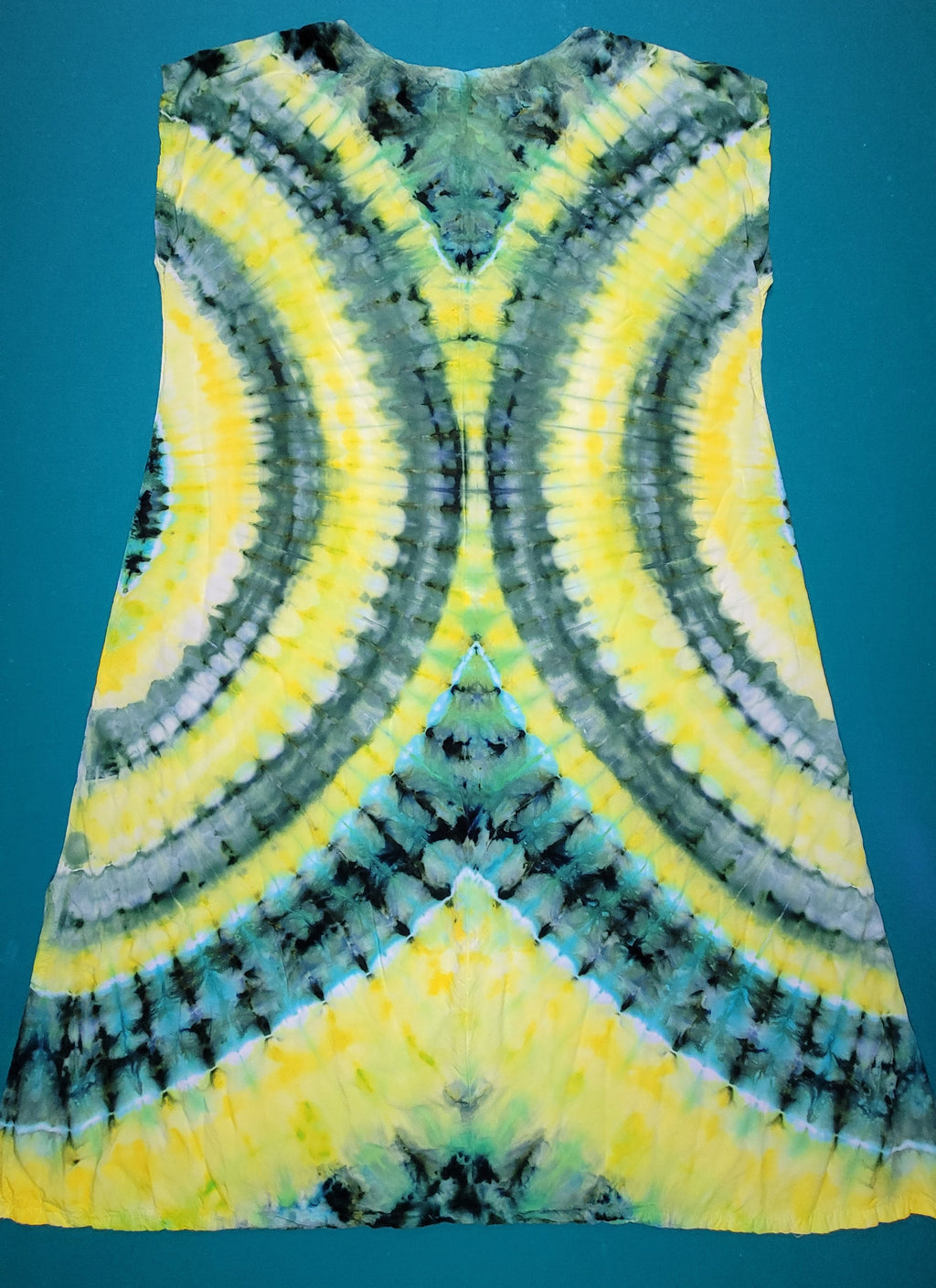 Women's Sundress Green and Yellow Rayon, size Large