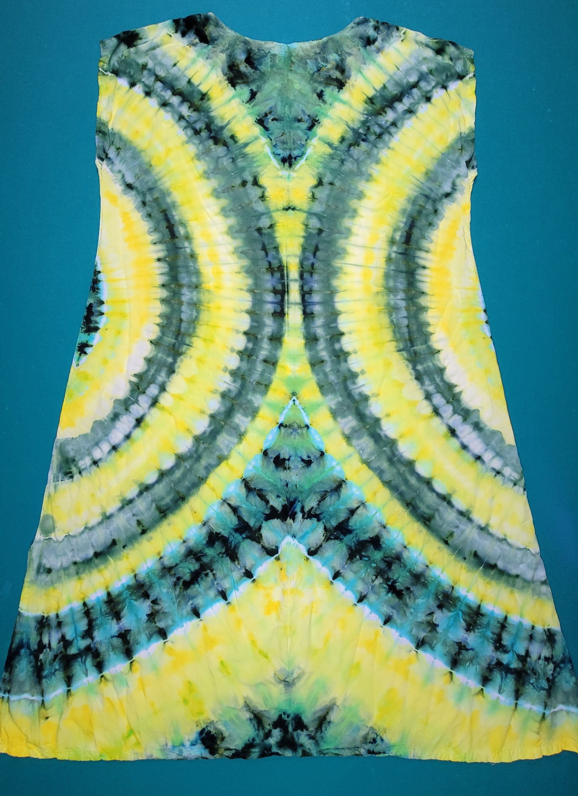 Women's Sundress Green and Yellow Rayon, size Large